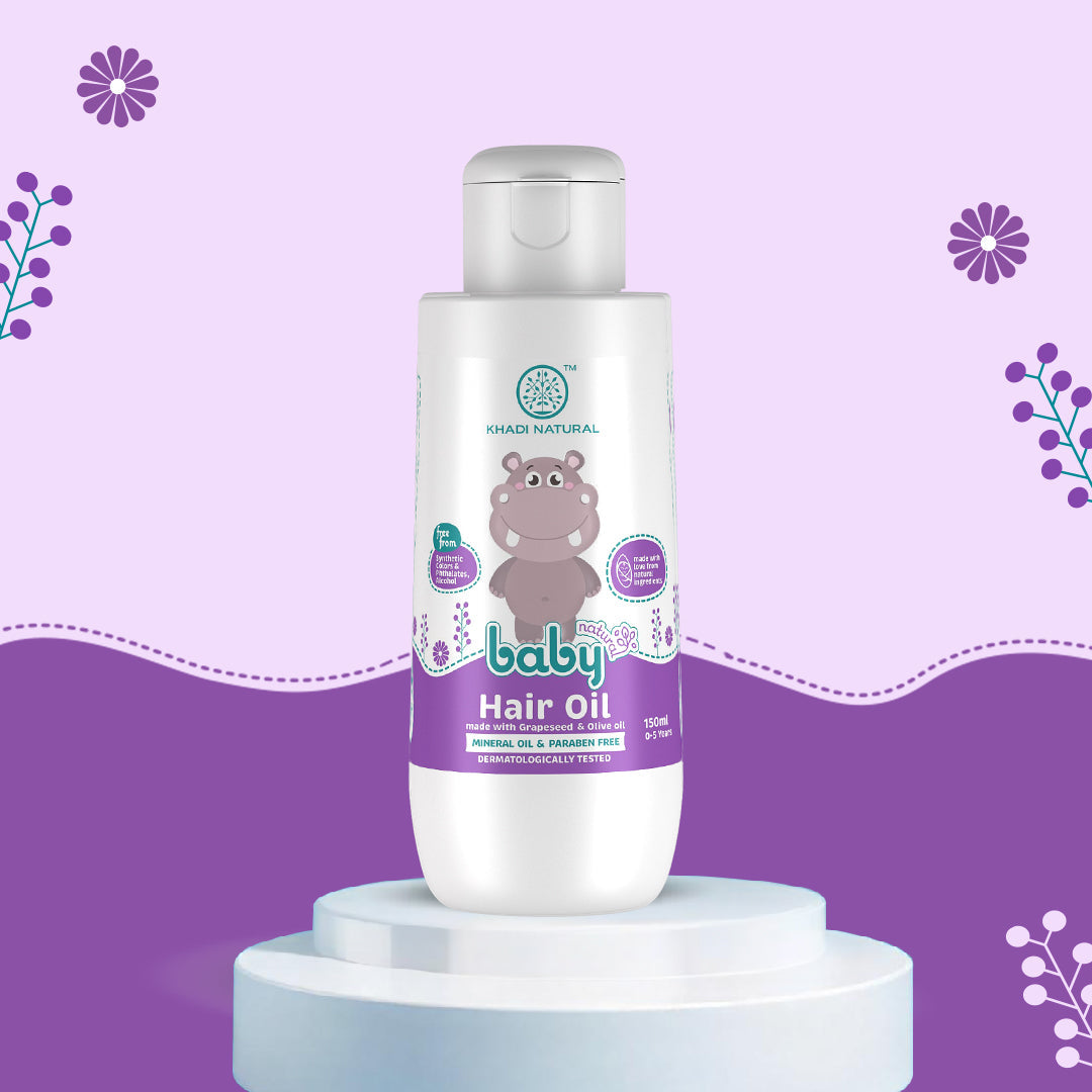 Khadi Natural Baby Hair Oil with Grapeseed and Olive - Lightweight and Non-Sticky Formula - 150ml