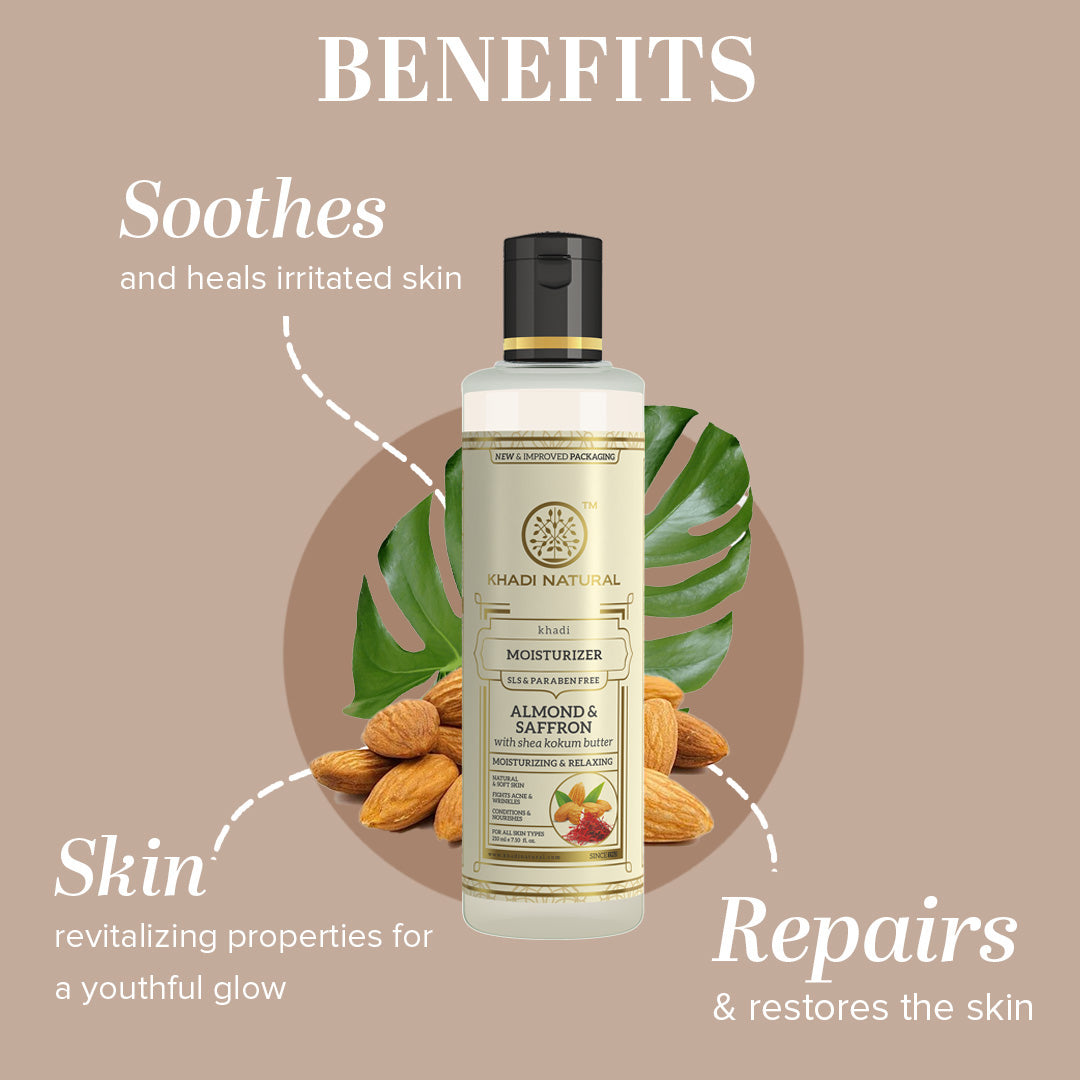Khadi Natural Almond & Saffron Moisturizer- SLS &  Paraben Free - 210ml