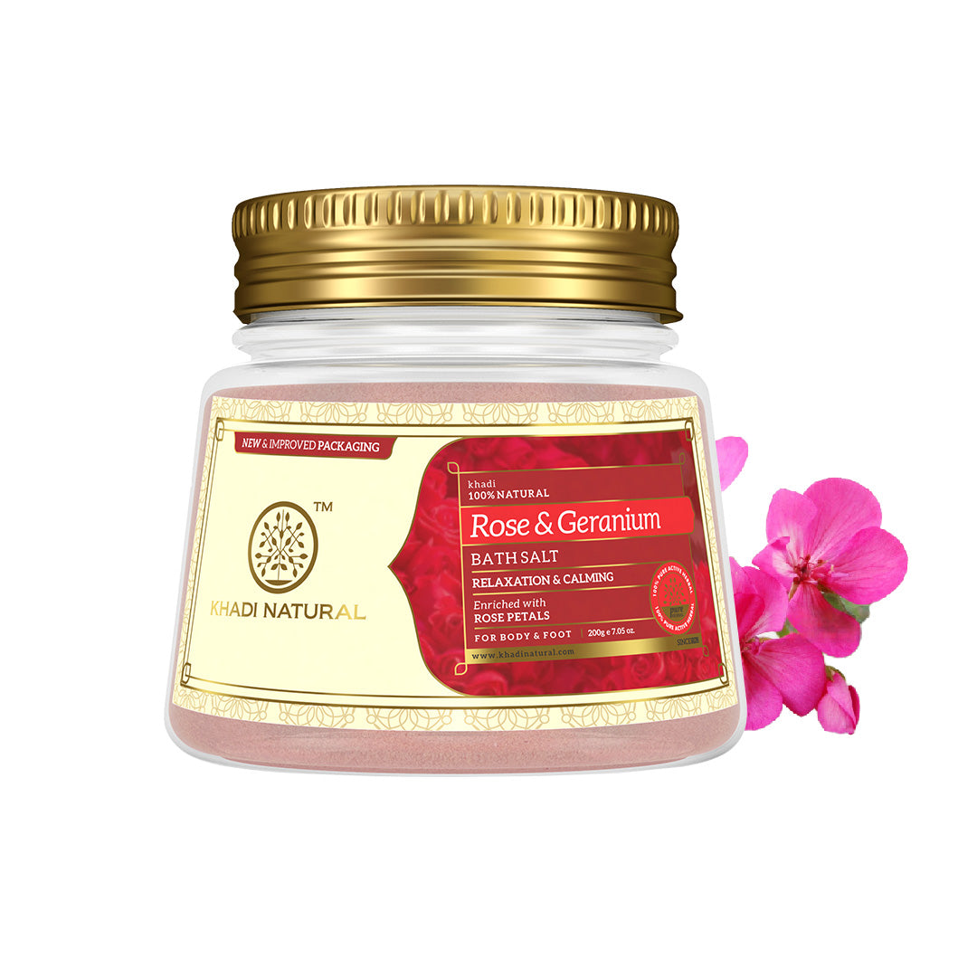 Khadi Natural Rose & Geranium with Rose Petals Bath Salt - 200gm