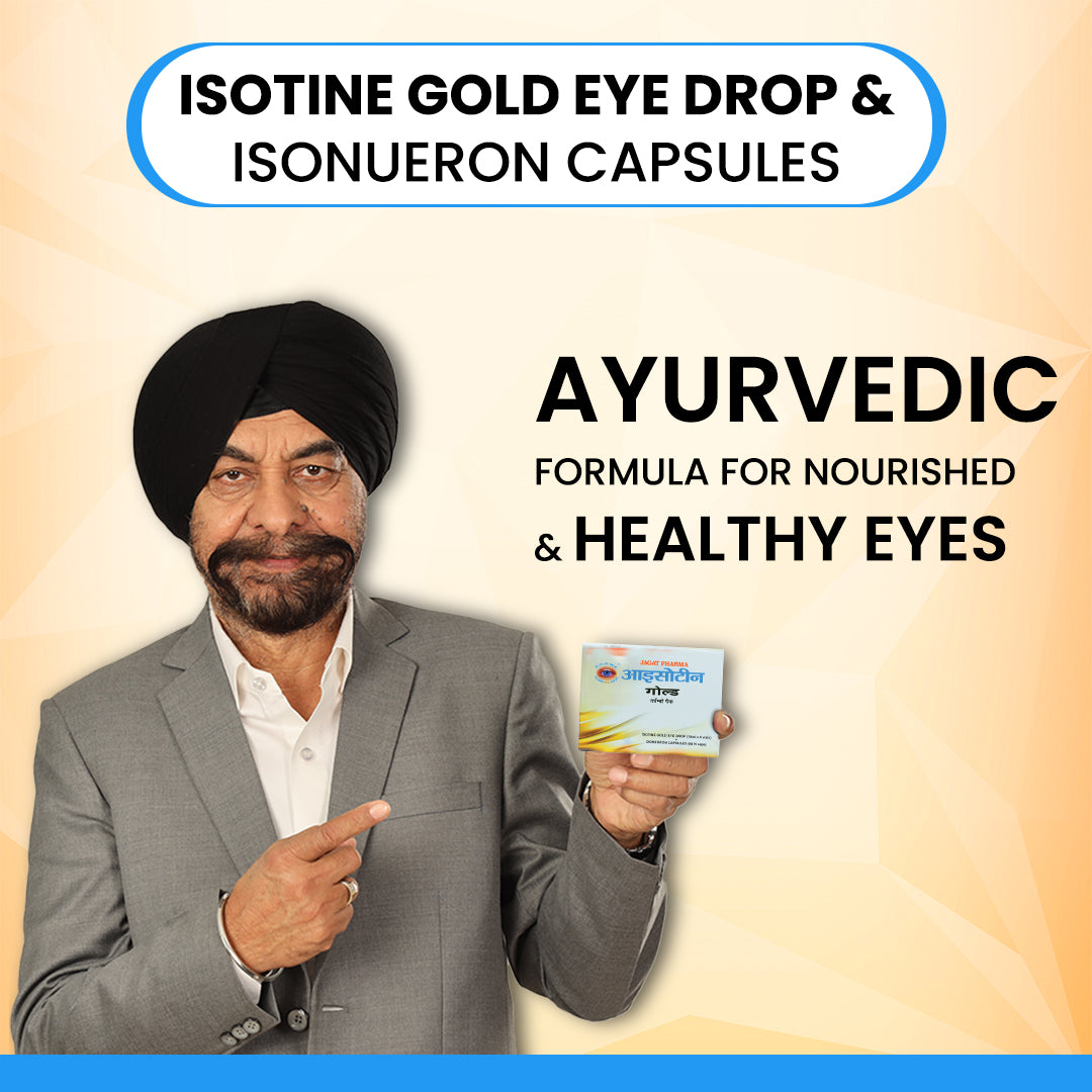Jagat Pharma Isotine Gold Eye Drops & Capsules - Empowering Vision's Strength | Swadesiicart