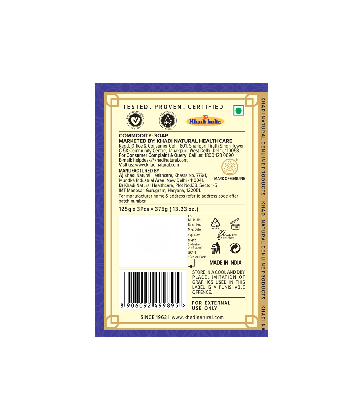 Khadi Natural Herbal Pure Lavender Soap Combo Pack Of 3 – 125gm Each