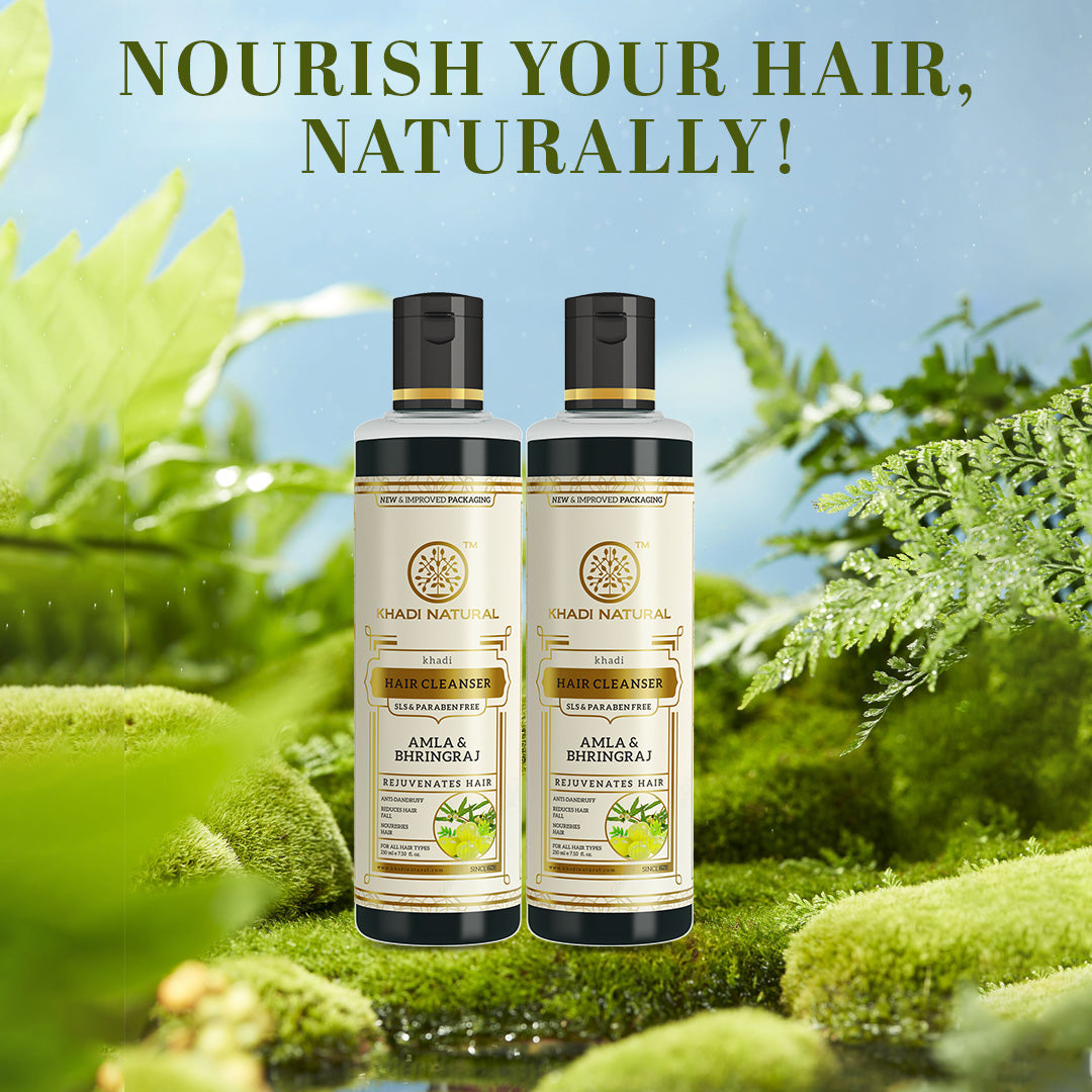 Khadi Natural Amla & Bhringraj Hair Cleanser-SLS/Paraben Free Combo Pack of 2 - 210ml each