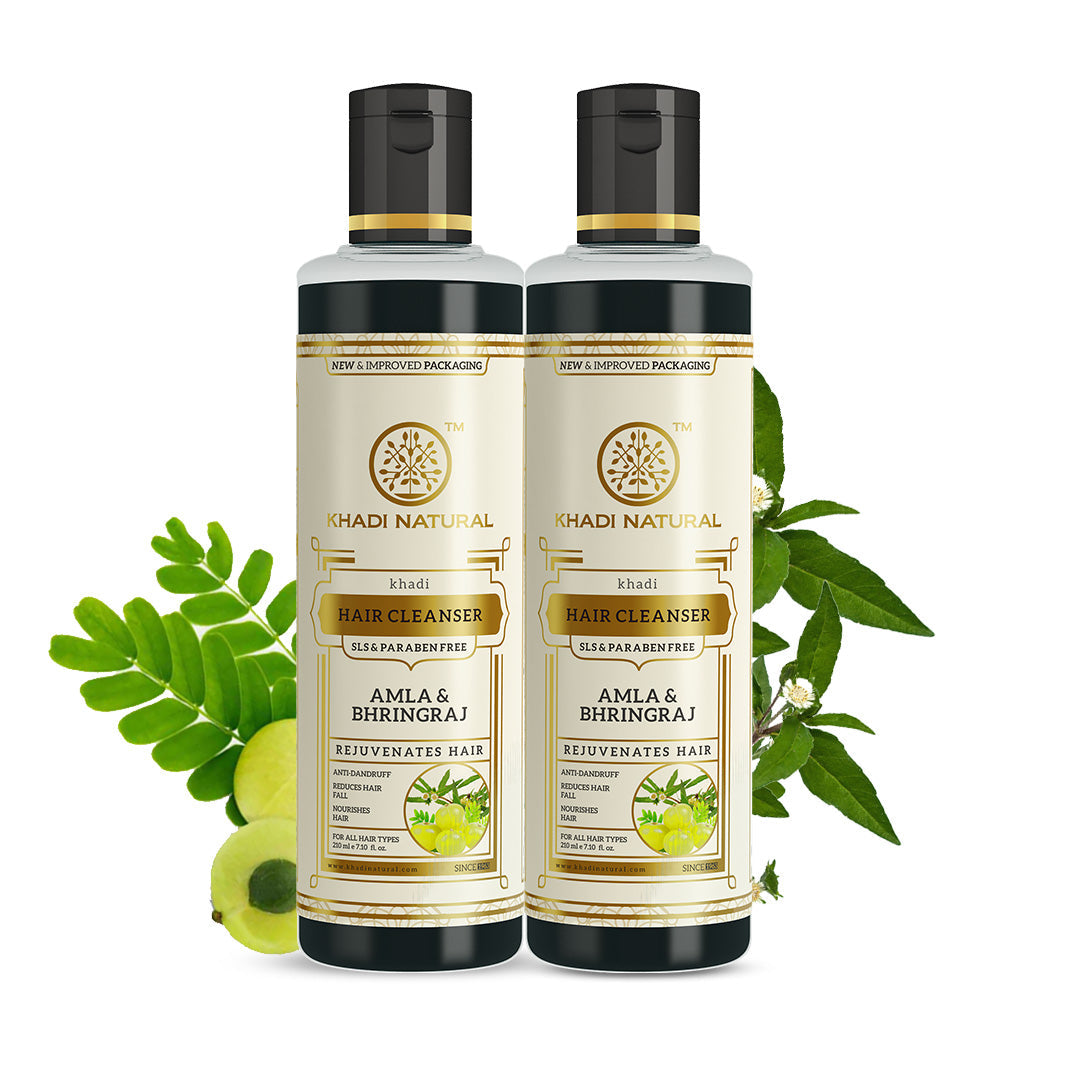 Khadi Natural Amla & Bhringraj Hair Cleanser-SLS/Paraben Free Combo Pack of 2 - 210ml each