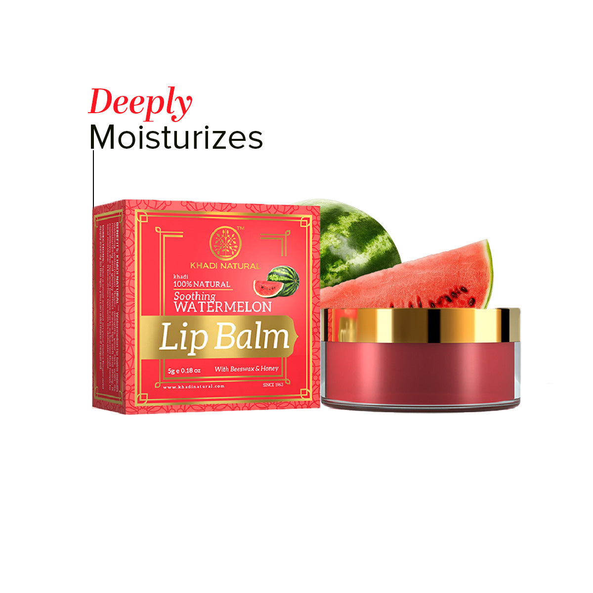 Khadi Natural Watermelon Lip Balm - With Beeswax & Honey Combo Pack Of 3 - 5g Each