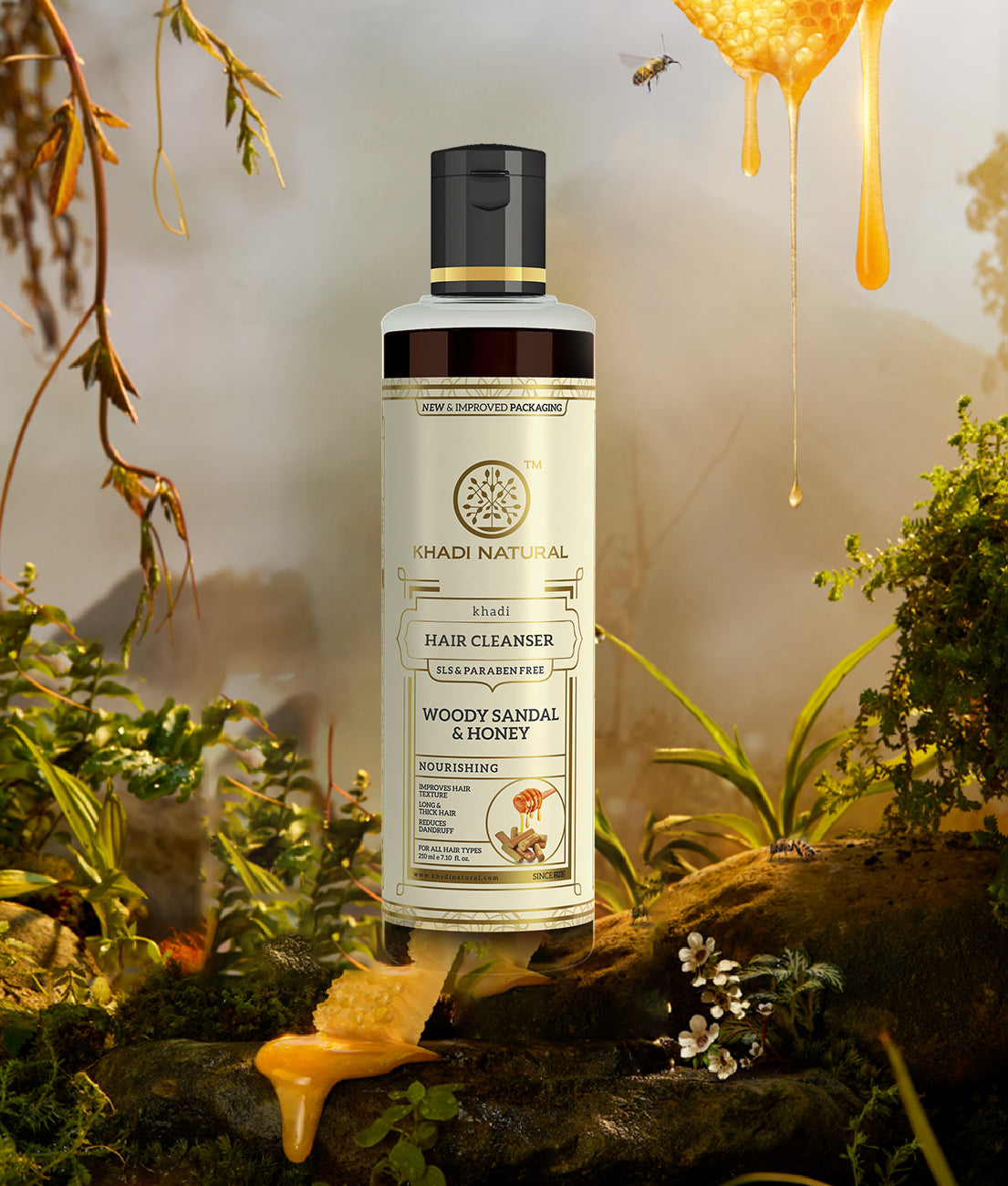 Khadi Natural Woody Sandal & Honey Hair Cleanser SLS & Paraben Free - 210ml