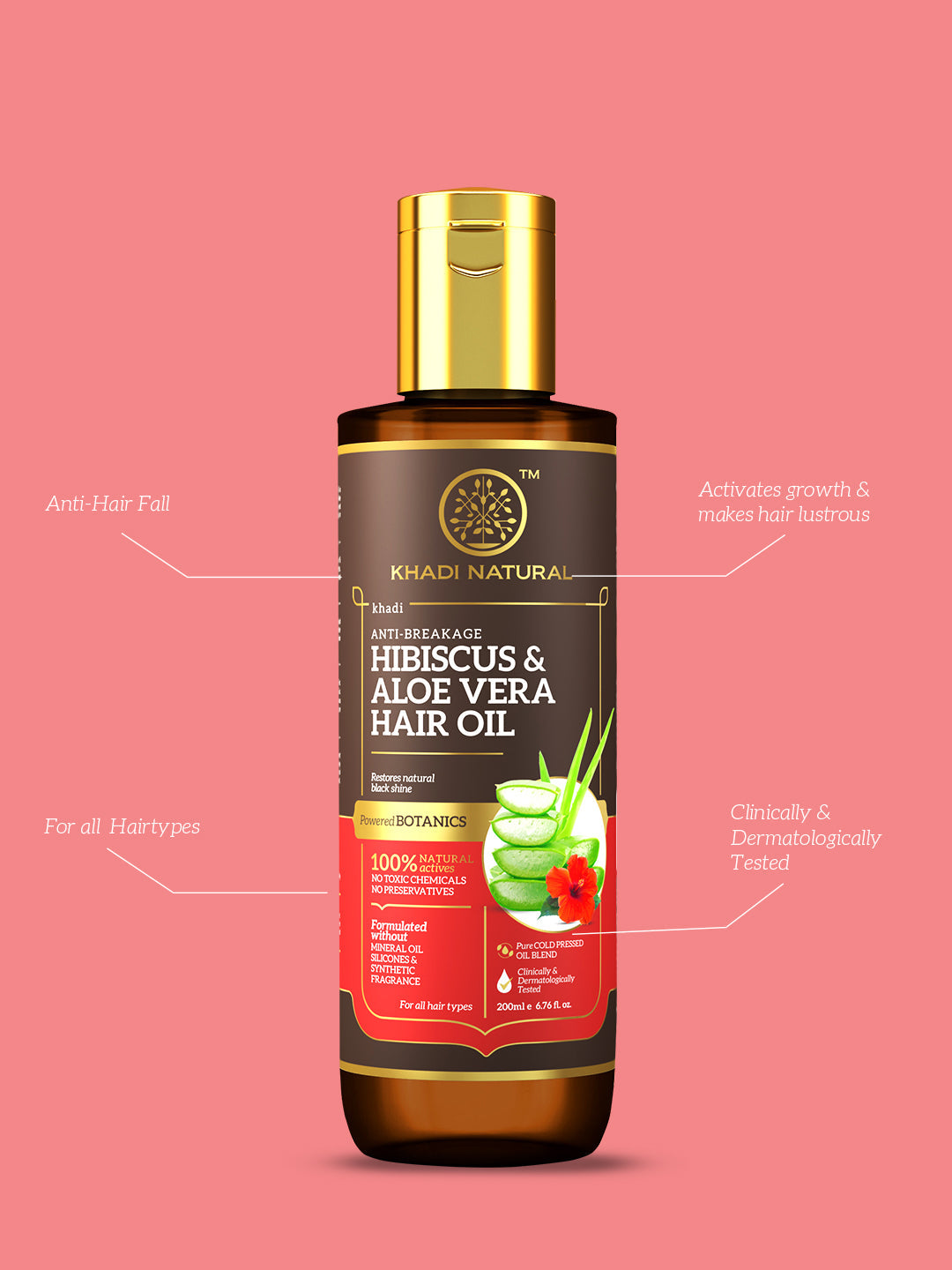 Khadi Natural Hibiscus & Aloe Vera Hair Oil - Mineral Oil, Silicones, Synthetic Fragrance Free - 200ml