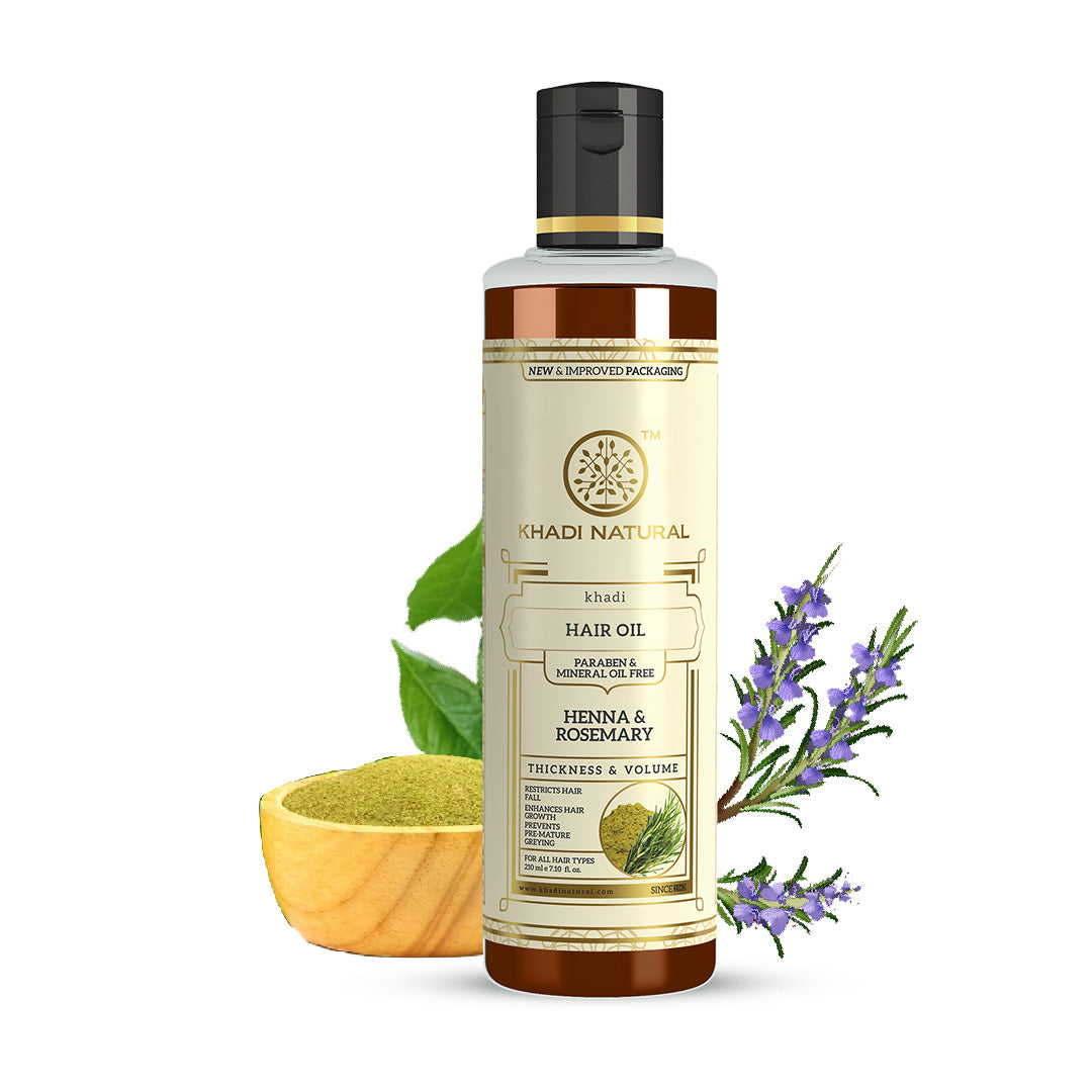 Khadi Natural Henna & Rosemary Hair Oil – Paraben & Mineral Oil Free (210ml)