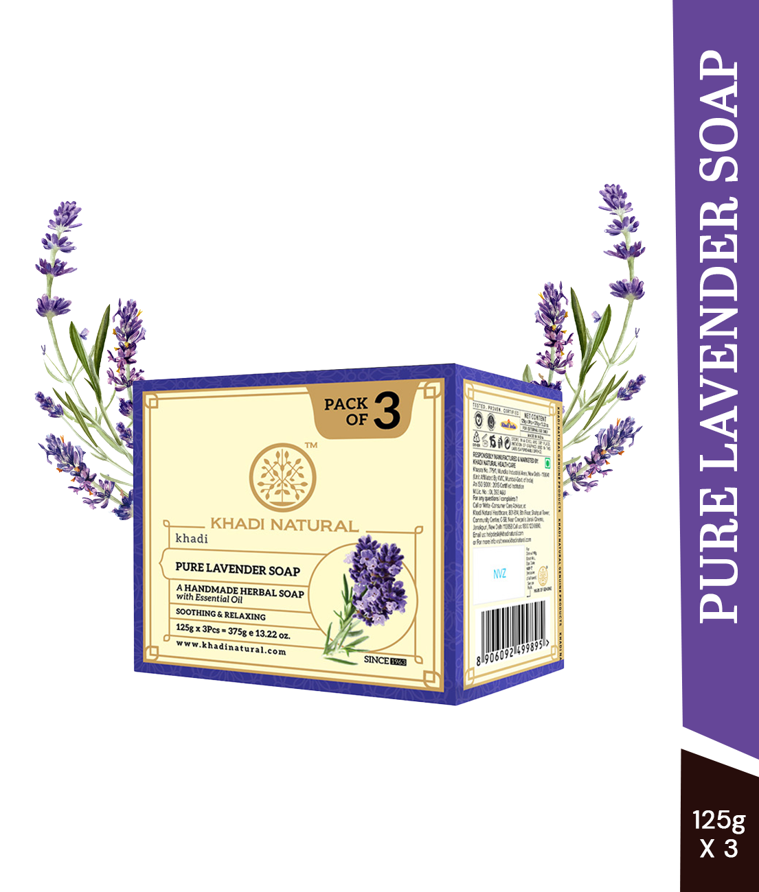 Khadi Natural Herbal Pure Lavender Soap Combo Pack Of 3 – 125gm Each