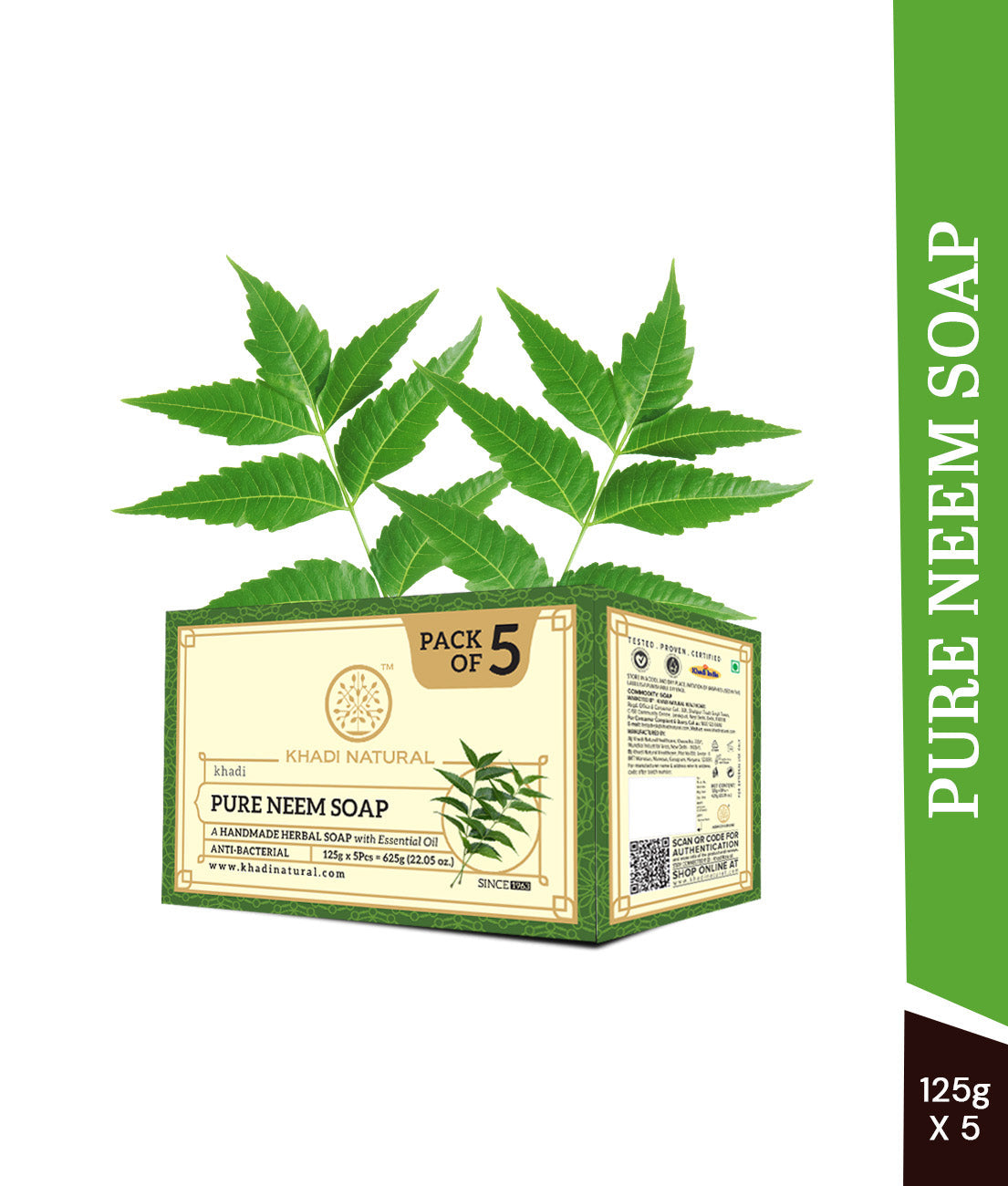 Khadi Natural Herbal Pure Neem Soap Combo Pack Of 5 – 125gm Each