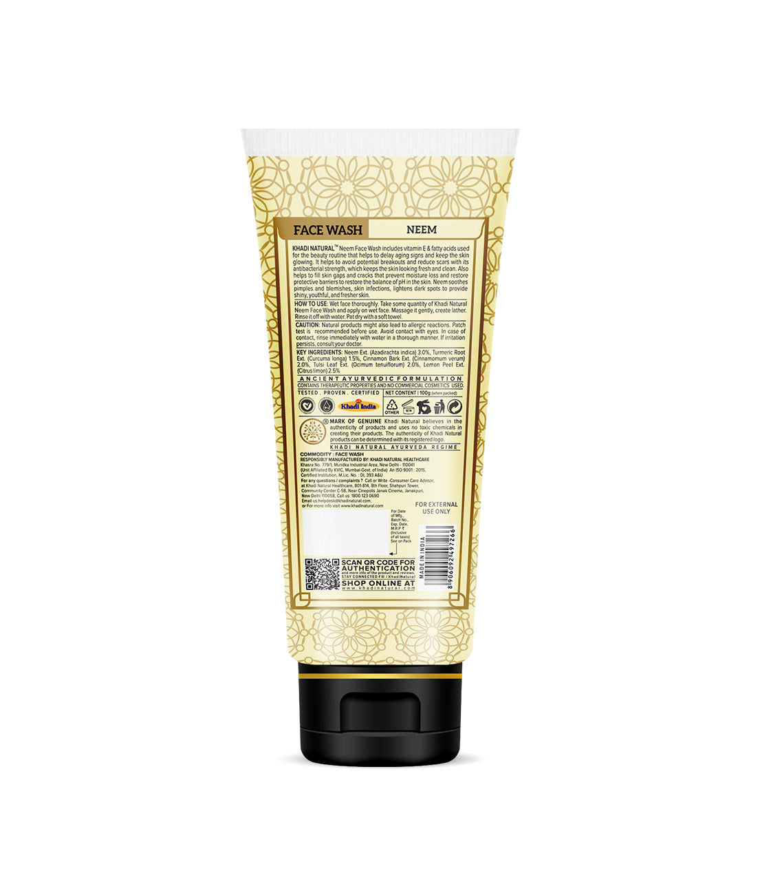 Khadi Natural Neem Face Wash SLS & Paraben Free - 100gm