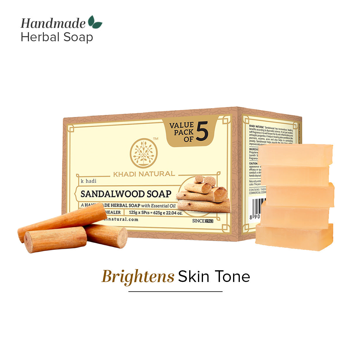 Khadi Natural Sandalwood Soap Combo Pack Of 5 – 125gm Each
