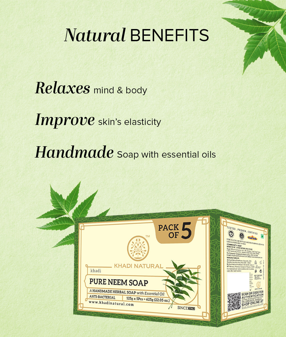 Khadi Natural Herbal Pure Neem Soap Combo Pack Of 5 – 125gm Each