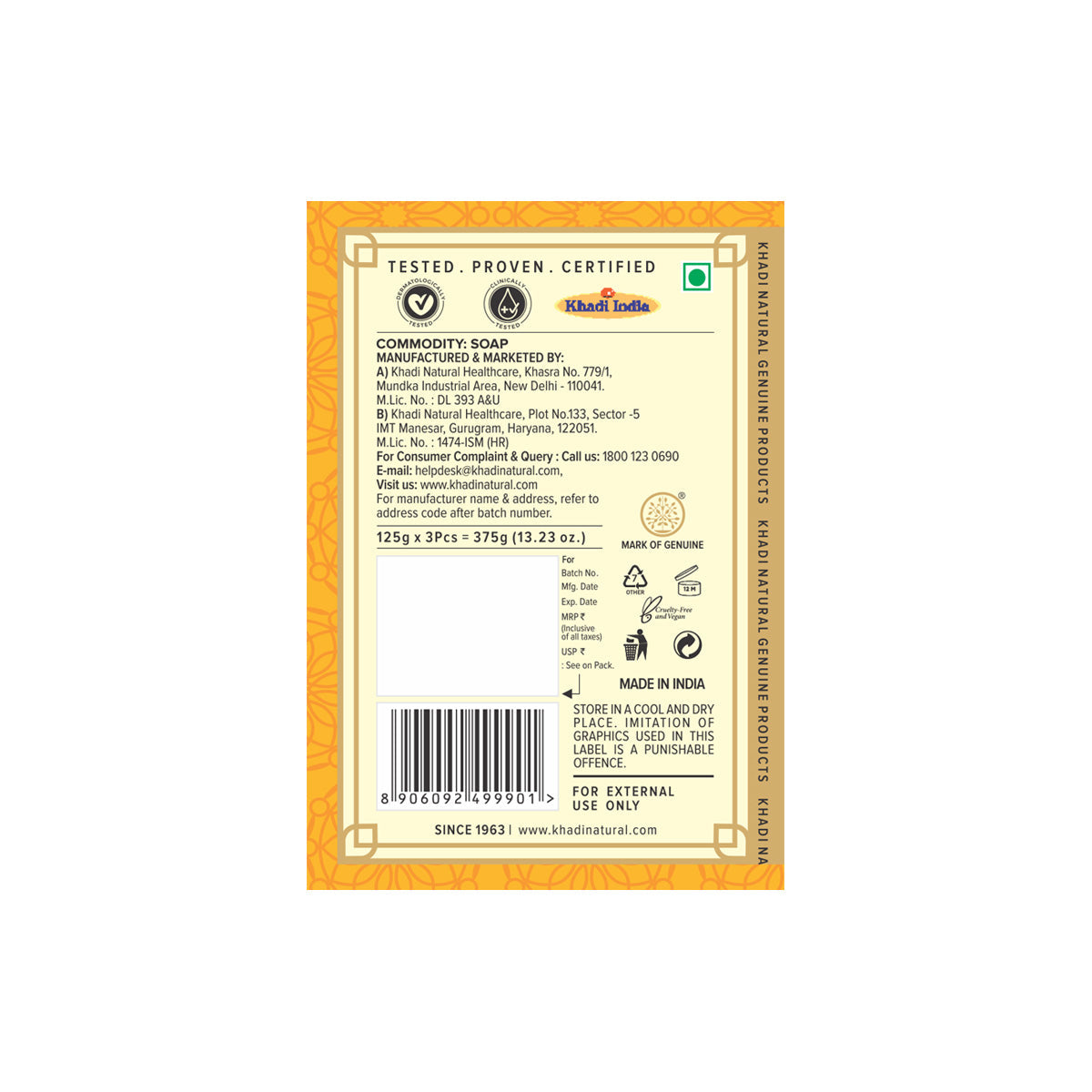 Khadi Natural Herbal Chandan Haldi Soap Combo Pack Of 3 – 125gm Each