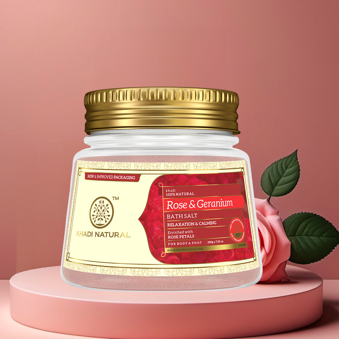 Khadi Natural Rose & Geranium with Rose Petals Bath Salt - 200gm