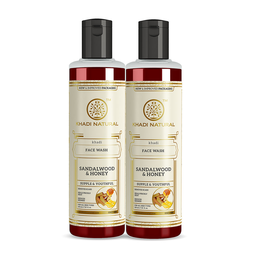Khadi Natural Sandalwood & Honey Face Wash Combo Pack Of 2 - 210ml Each - Sale
