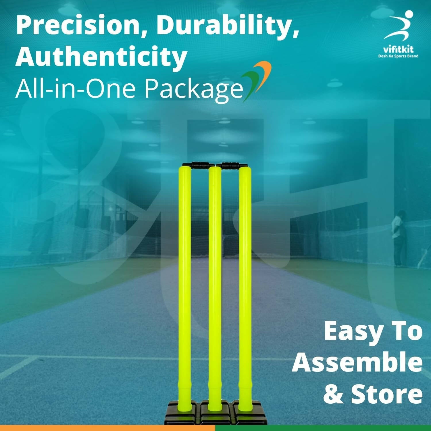 Vifitkit Cricket Stumps with Stand & Bails (Black and Flourescent Green) - Swadesiicart