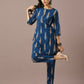 Myshka Women's Blue Printed Cotton Round Neck Party Tunic With Trousers Co-ord set - Swadesiicart