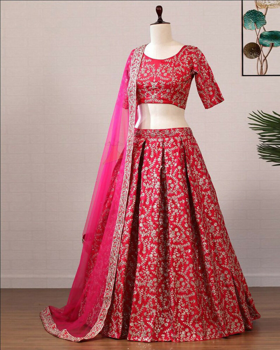 Jyoti Fashion Glamorous Rani Pink Silk 3MM Sequins with Coding Dori Embroidery Lehenga Choli with Dupatta | Swadesiicart