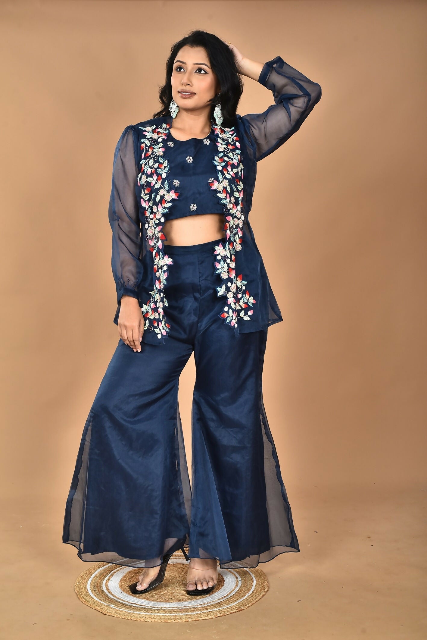 Morchari Women Hand Embroidery Crop Top-Blue - Swadesiicart