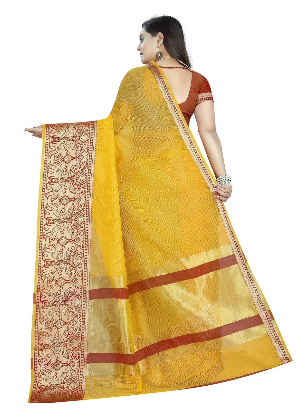 Vamika Banarasi Jaquard Yellow Weaving Saree | Swadesiicart