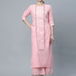 Ahalyaa Women's Baby Pink Pure Cotton Printed Kurta Palazzo Set | Swadesiicart