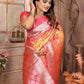 Anaita Orange kochi Silk With Beautiful Checks Weaving Saree With Blouse