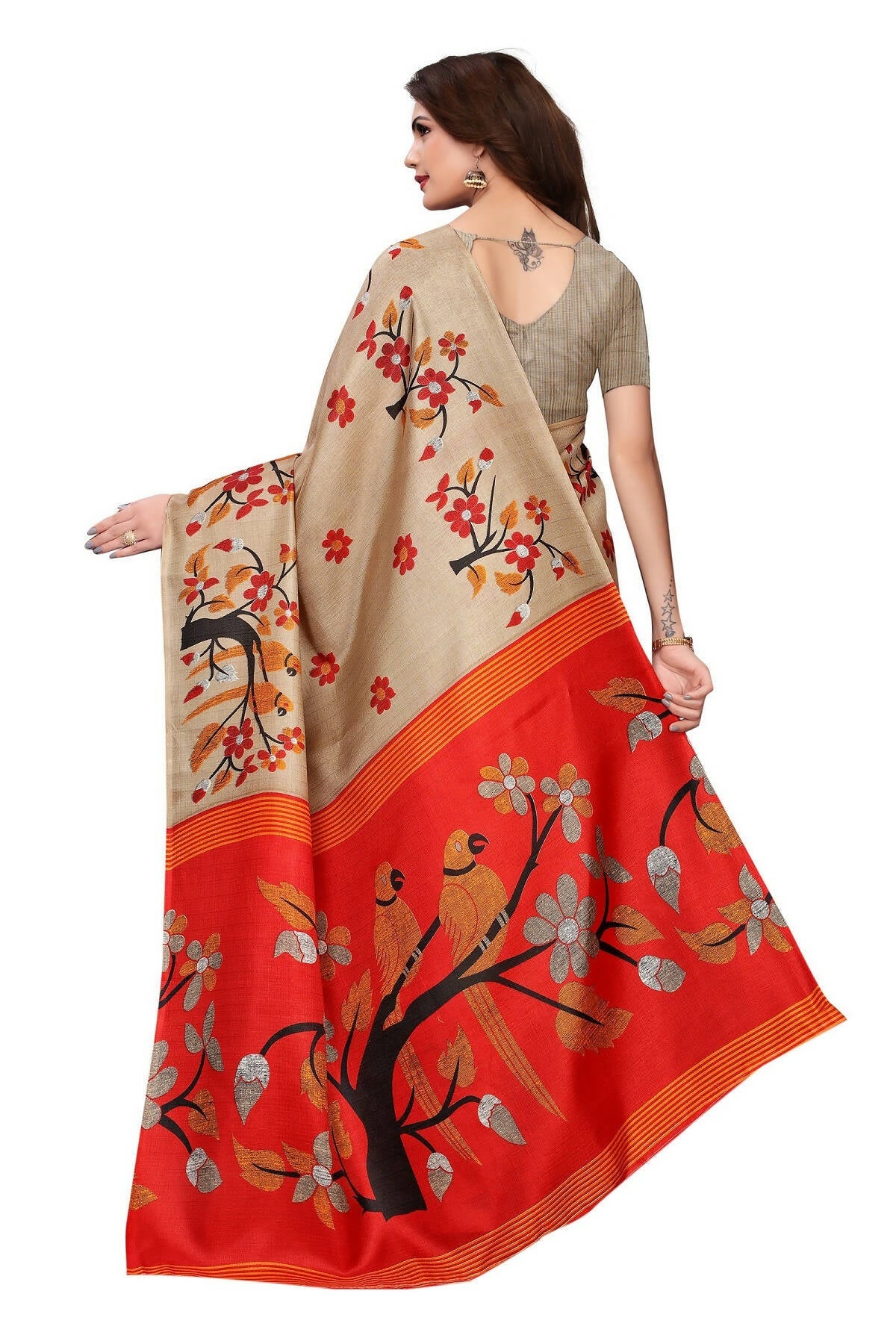 Vamika Chiku Kalamkari With Jhalar Khadi Silk Saree - Swadesiicart