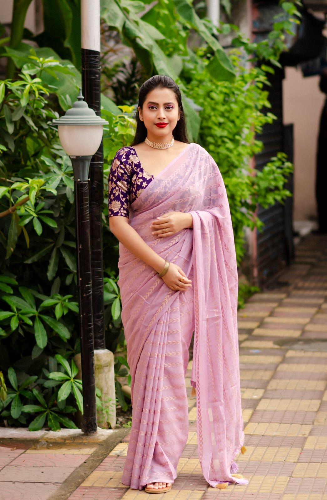 Onion Poly Crepe Tie and Dye Saree with Unstitched Blouse - Hiral Fashion | Swadesiicart