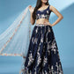 House of Panchhi Navy Blue Pure Georgette Thread & Sequinse Work Lehenga & Blouse, Dupatta | Swadesiicart