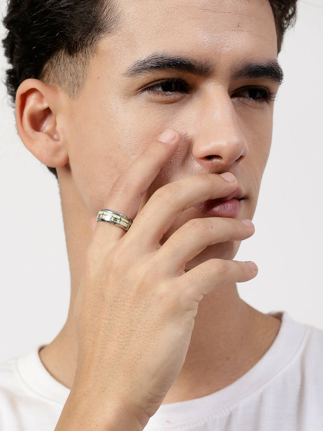 NVR Men's Rhodium-Plated Silver-Toned Stainless Steel Finger Ring - Swadesiicart