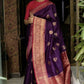 DEIANA'S Beautiful Designer Golden zari Soft Lichi Silk Saree - Purple - Swadesiicart