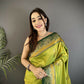 Joban Fashion Light Green Banarasi Soft Silk Peacock Butta Work Saree | Swadesiicart
