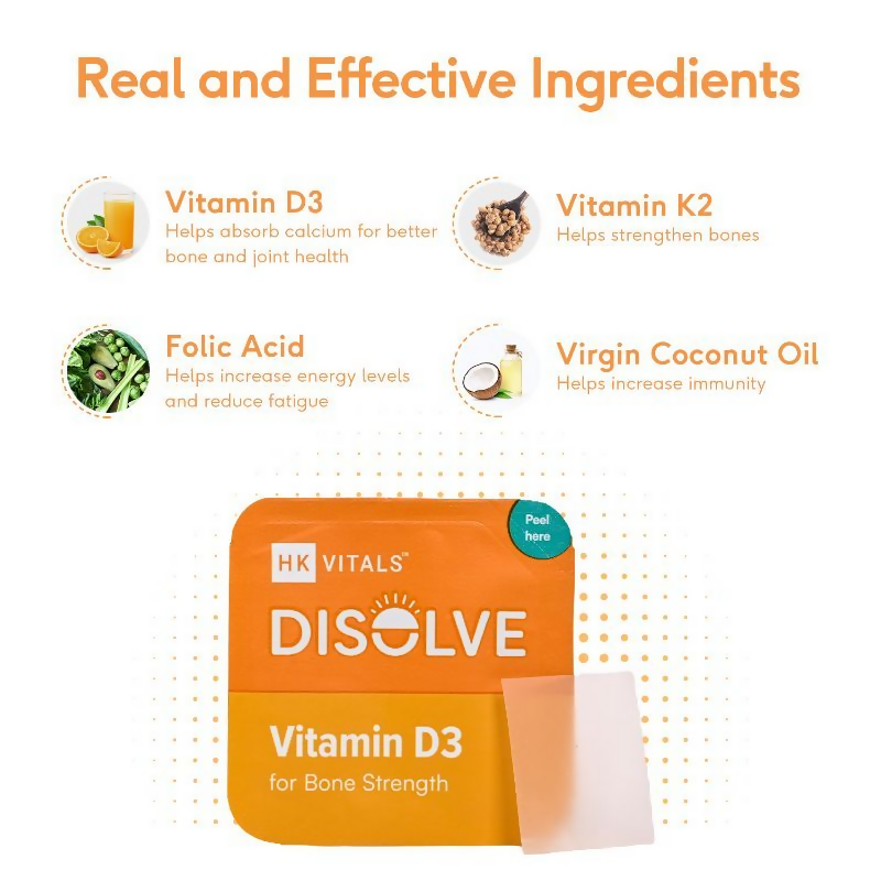 HK Vitals Disolve Vitamin D3 Strips - Raspberry Flavour | Swadesiicart