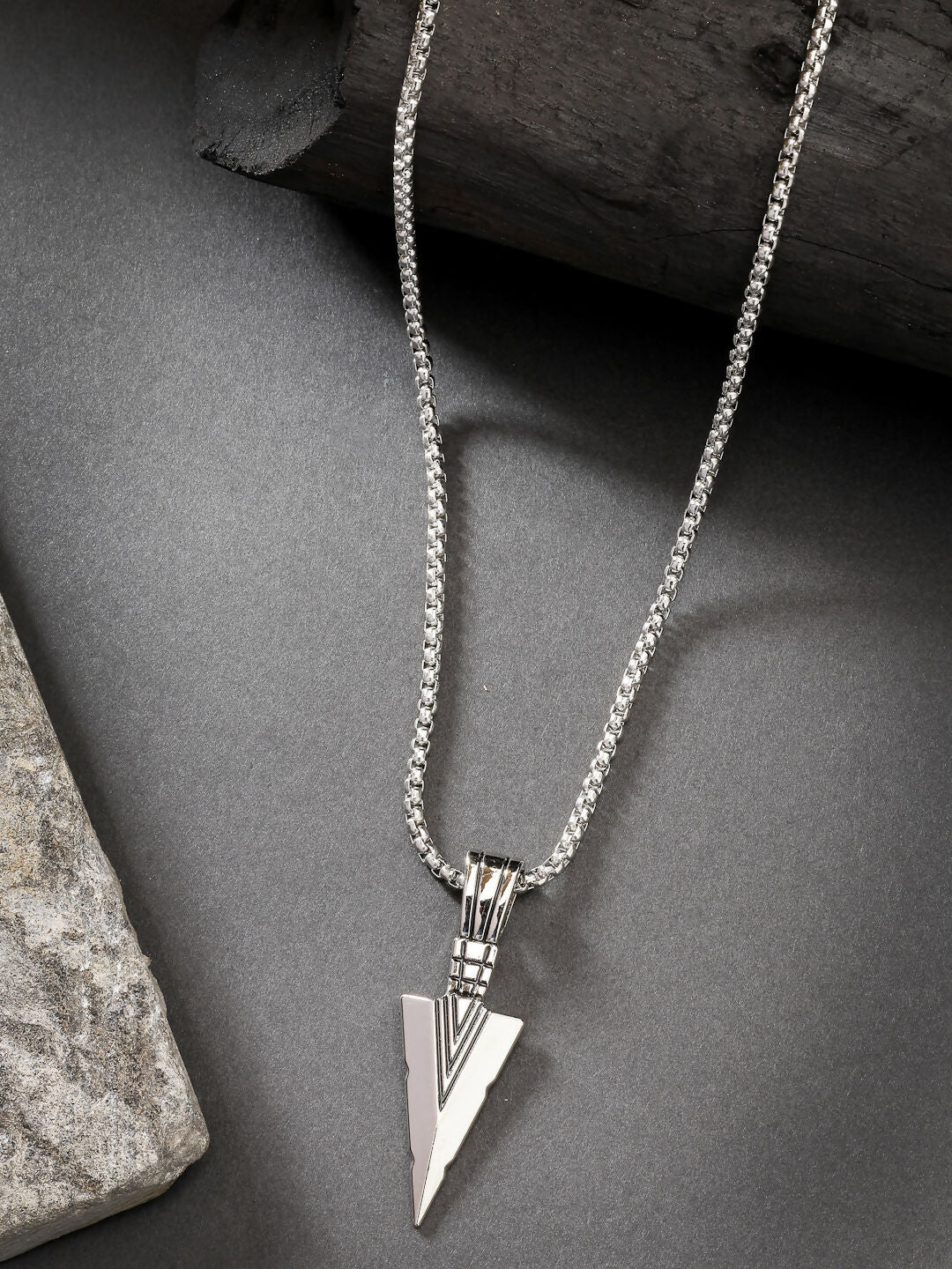 NVR Men's Set of 3 Multicolor Rhodium-Plated Arrow-Shaped Pendant With Chain | Swadesiicart