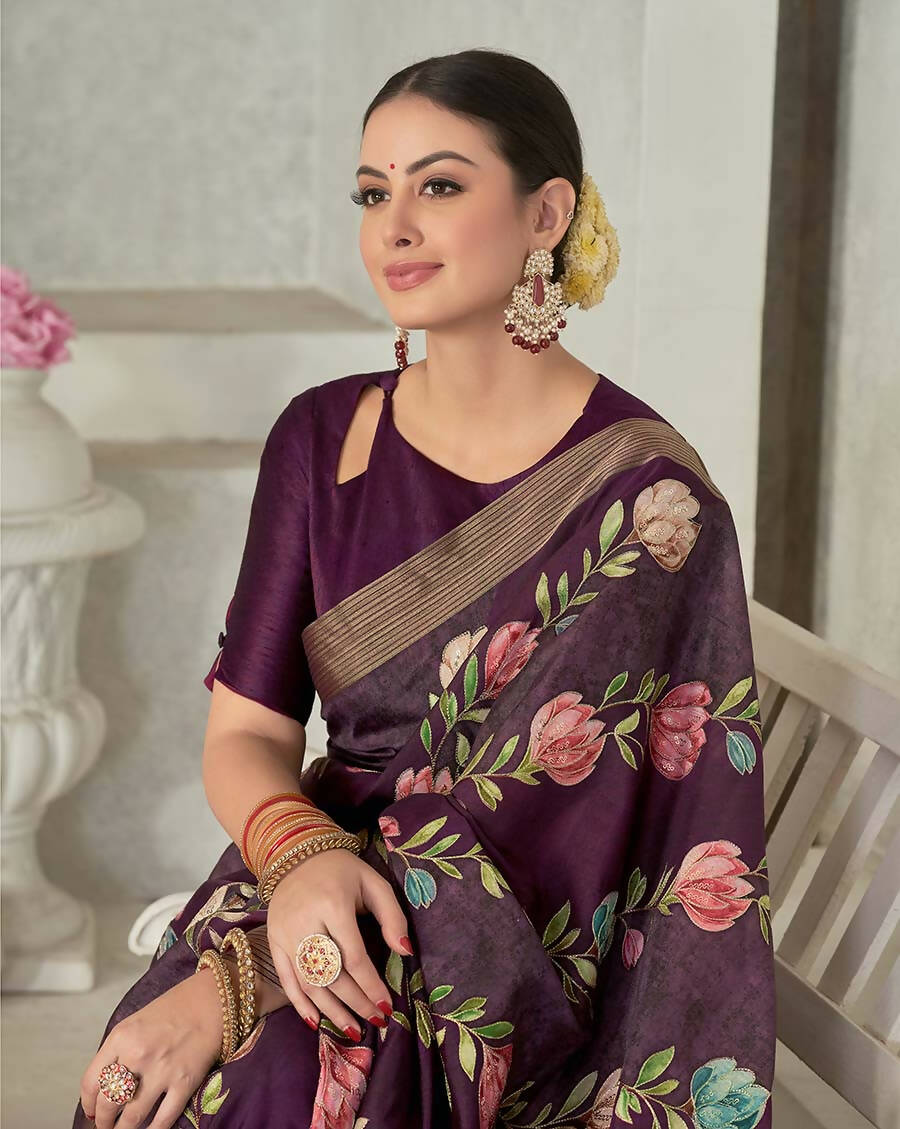 Purple Rangkat Tussar Silk Woven Design Saree with Unstitched Blouse - Mohmanthan Eshani | Swadesiicart