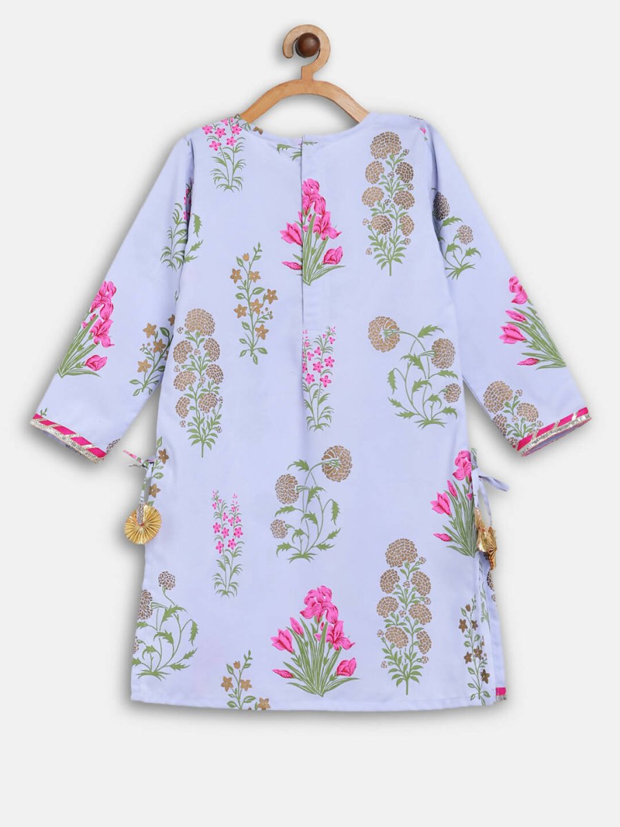 Ahalyaa Blue Crepe Printed Kids Kurta Palazzo Set For Girls | Swadesiicart