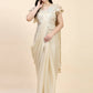 Beige Silk Satin Sequence Work Ready to Wear Saree with stitched Blouse - Nirvana | Swadesiicart