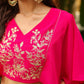 Janasya Pink Georgette Yoke Embroidery Co-Ords - Swadesiicart