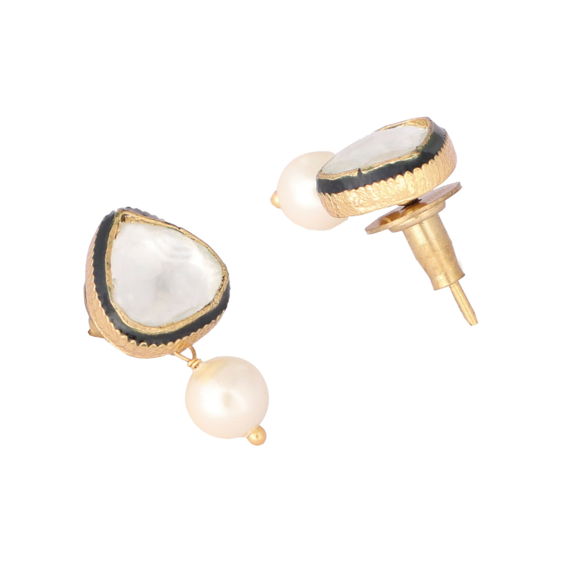 Nuyug 22K Gold Plated Kundan Stone Ethnic Mini Pearl Drop Studs | Swadesiicart