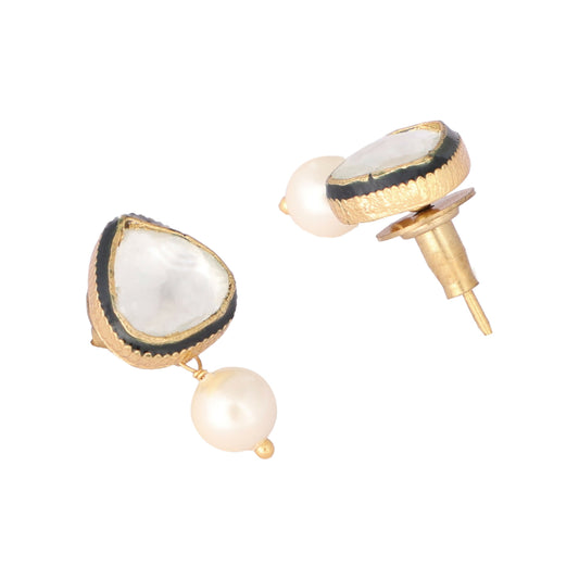 Nuyug 22K Gold Plated Kundan Stone Ethnic Mini Pearl Drop Studs | Swadesiicart