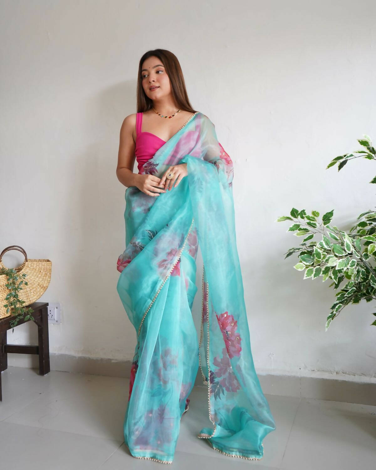 Vamsee Sky Blue Organza Saree - Swadesiicart