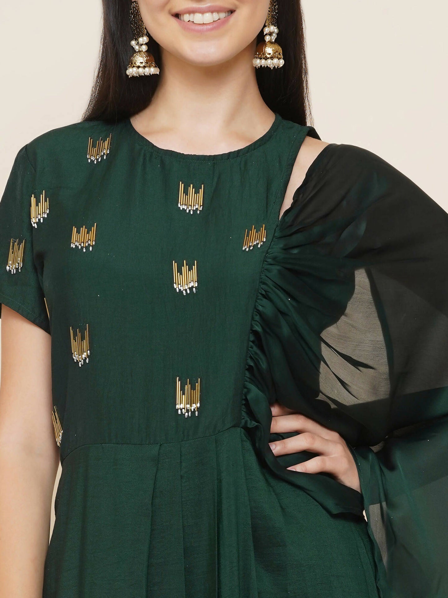 Women Republic Green Hand Embellished Gown | Swadesiicart