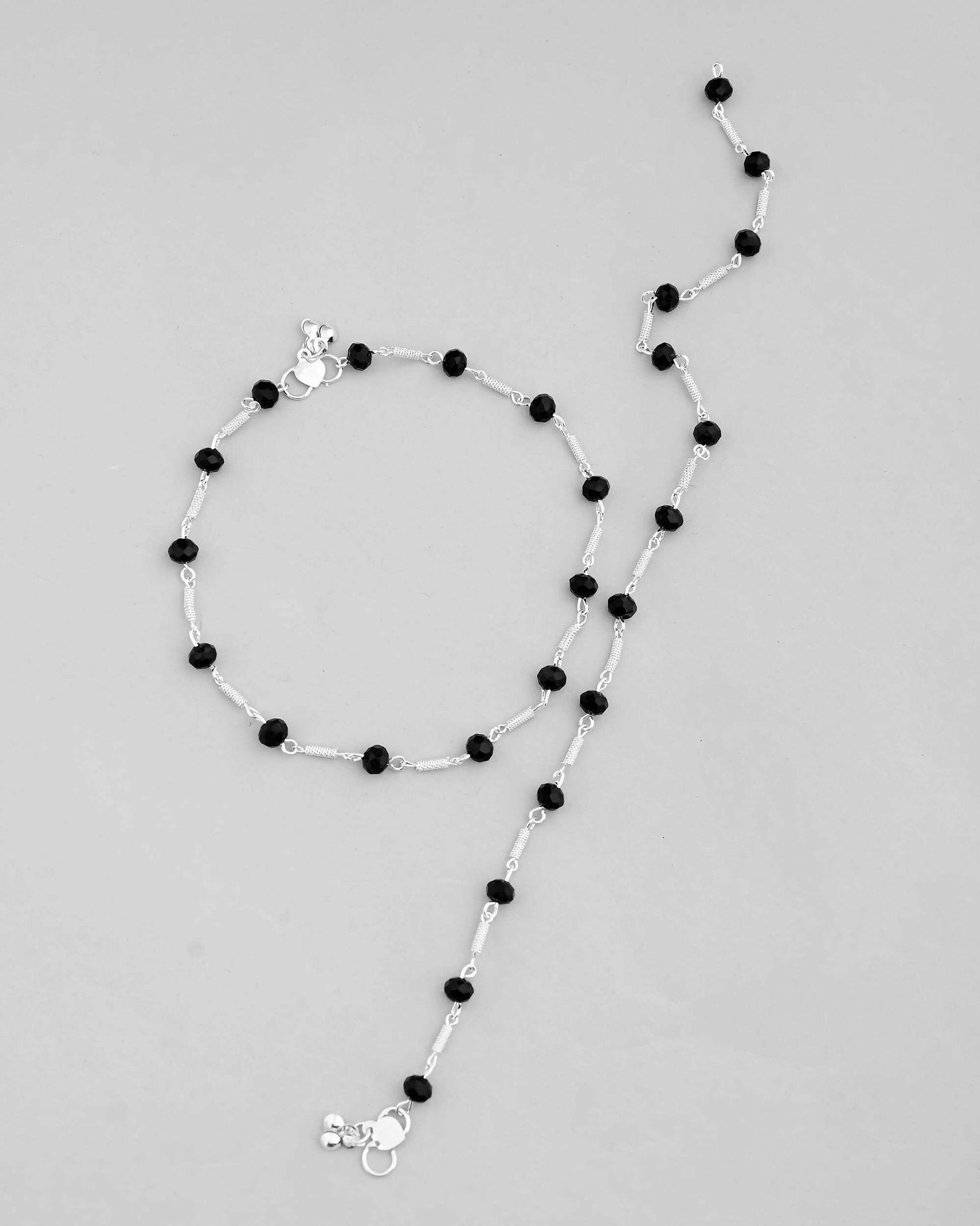 VOJ Set of 2 Silver Plated With Black Beads Anklet - Swadesiicart