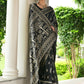 Vishnu Weaves Women's Black Handloom Raw Silk Thread Weaving Saree with Blouse - Swadesiicart
