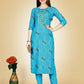 Jyoti Fashion Women's Sky Blue Viscose Rayon Embroidered Kurta Pant Set | Swadesiicart
