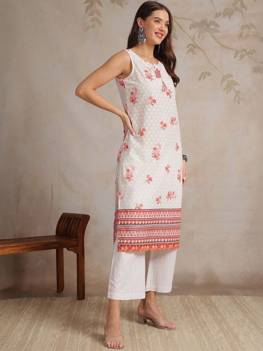 Anouk Women Geometric Printed Chikankari Kurta | Swadesiicart