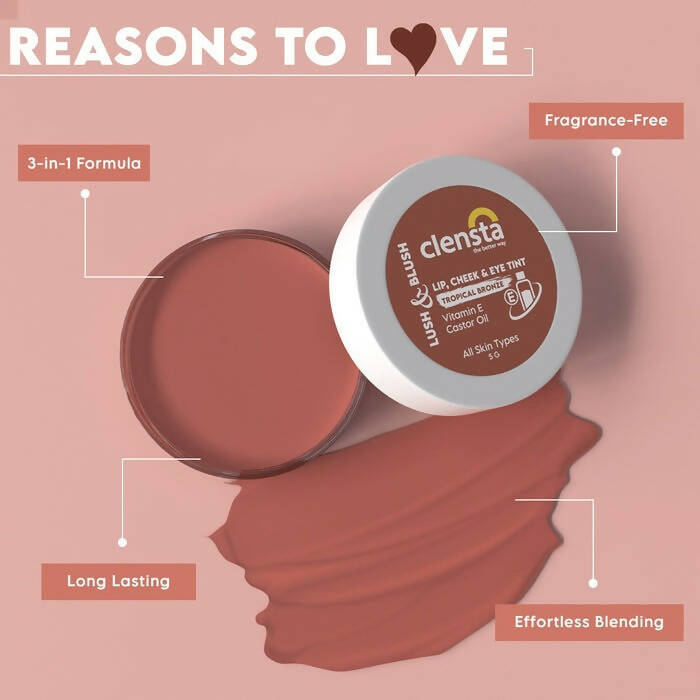Clensta Lush & Blush Lip, Cheek & Eye Tint 05 Tropical Bronze - Swadesiicart