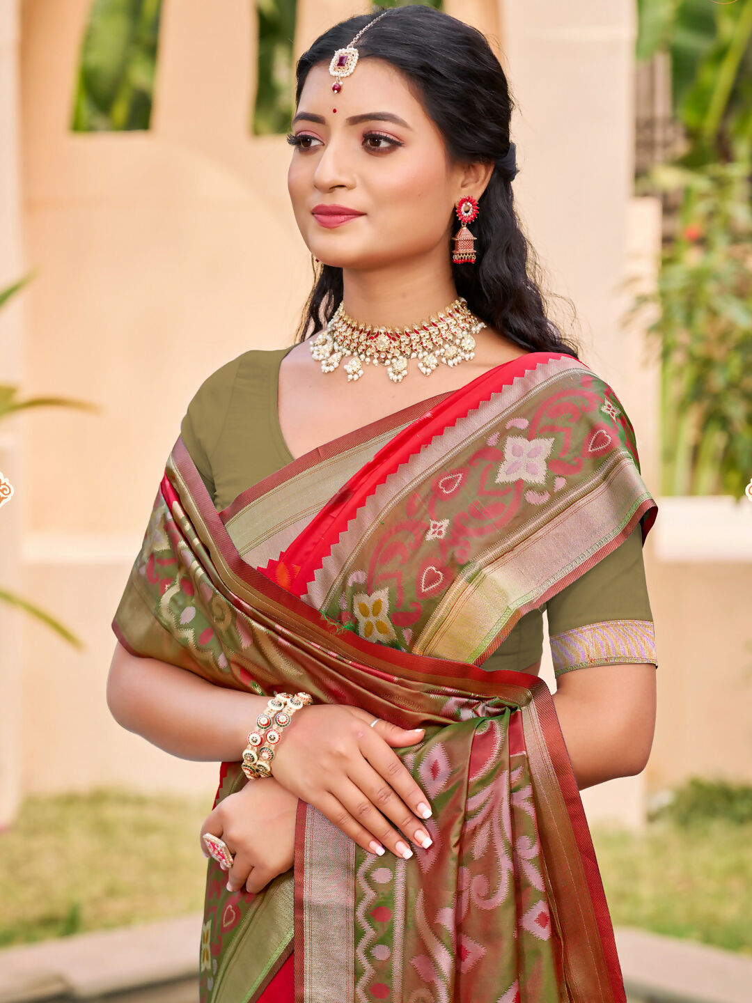 Shree Shyam Fashion Red Pochampally Silk Saree