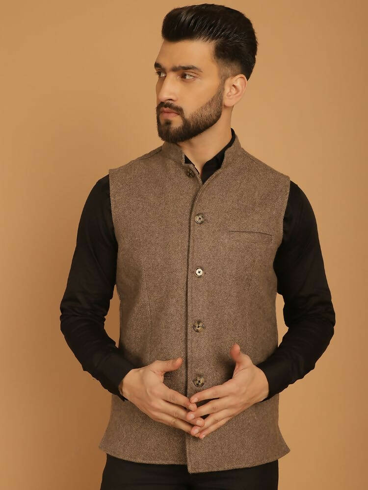 Even Apparels Pure Wool Nehru Jacket - Beige | Swadesiicart