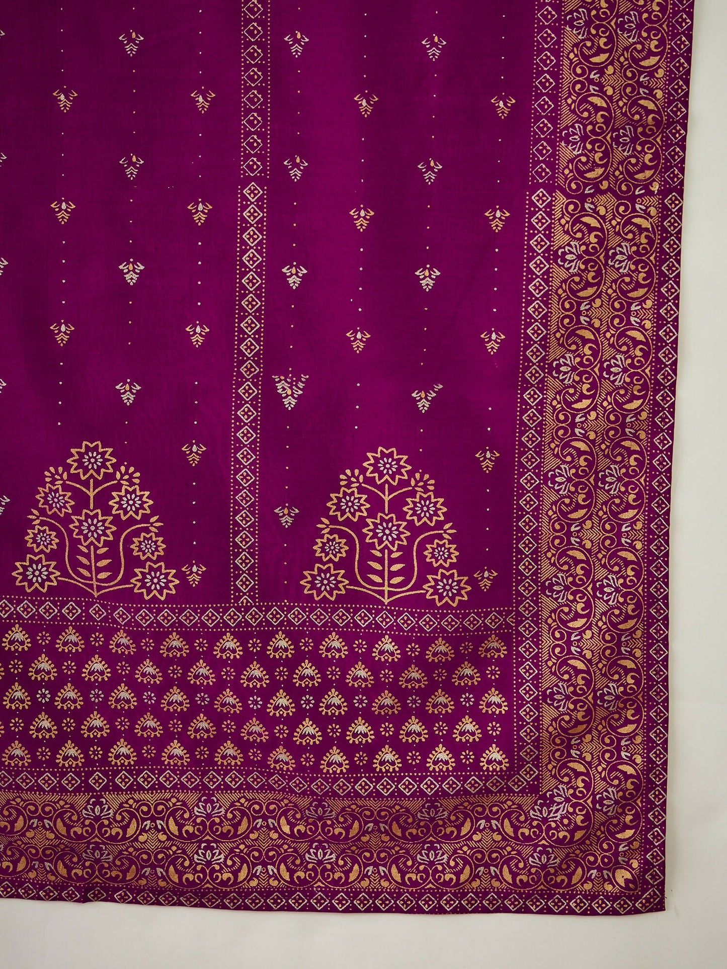 The52 Wine Women's Gorgeous Embroidered Work Vichitra Silk Fabric Flared Kurta Pant and Dupatta Set - Swadesiicart